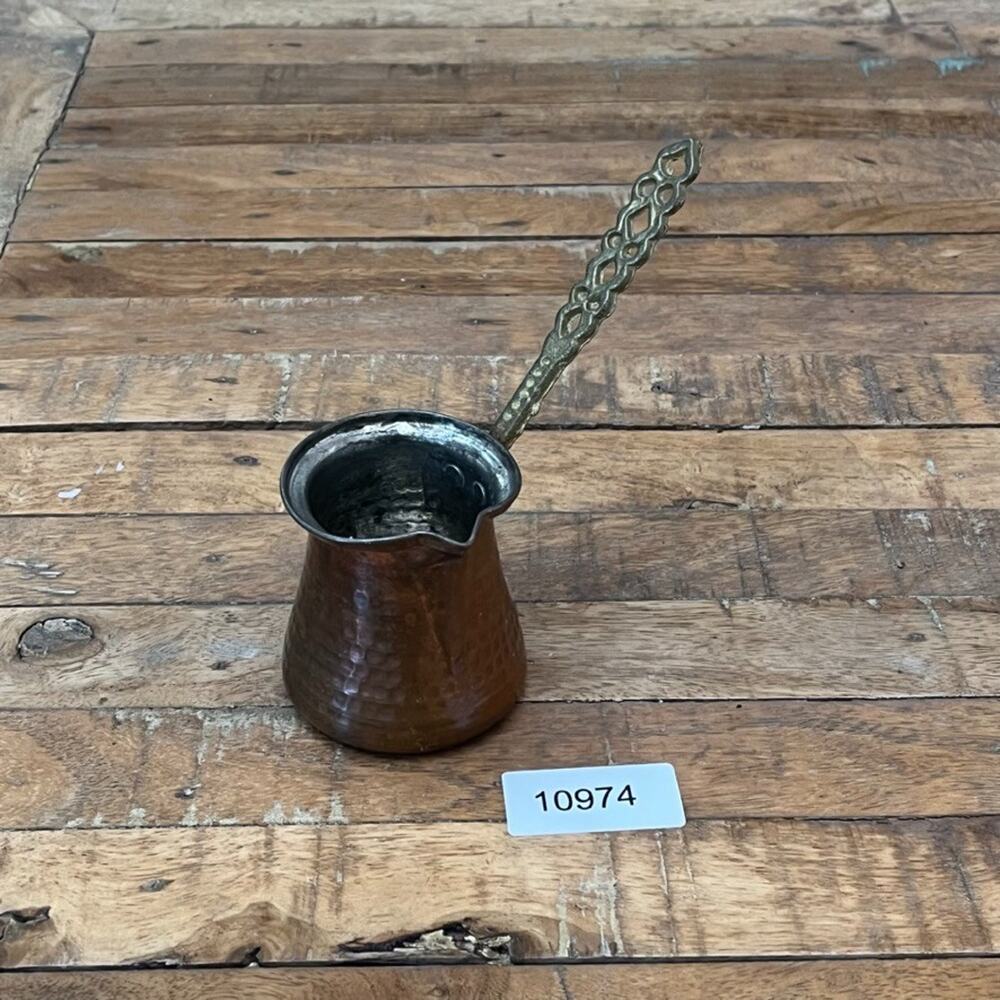 Vintage Hammered Copper Turkish Coffee Pot With Intricate Brass Handle - Picture 9 of 9